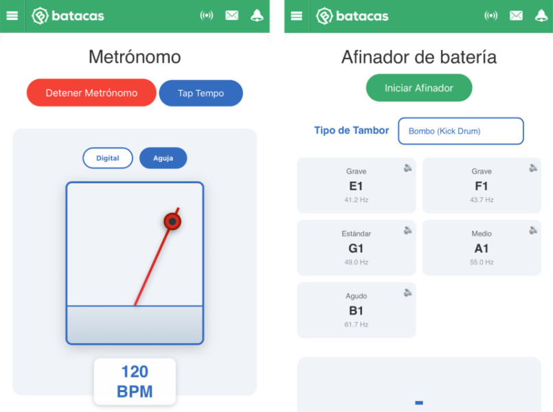 Metrónomo online y afinador de batería
