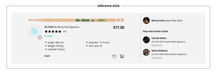 Baqueta Vic Firth BG Benny Greb Signature con especificaciones y baterías con baquetas parecidas