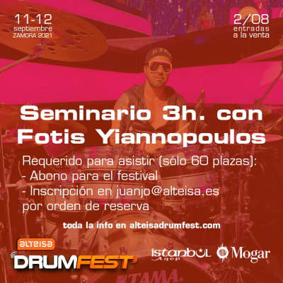 Fotis Yiannopoulos: seminario bajo reserva en Alteisa DrumFest el 11 de Septiembre