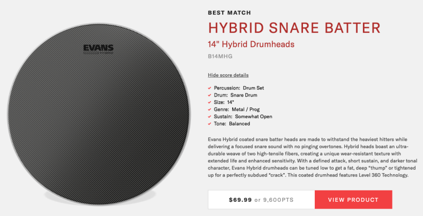 Evans Drumhead Finder - Resultado